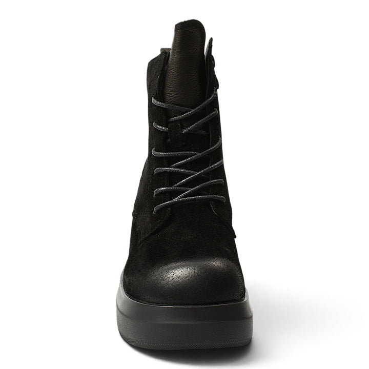 ada-shoes.ro black suede casual ankle boots with lace-up front and 7cm heel for a feminine urban look