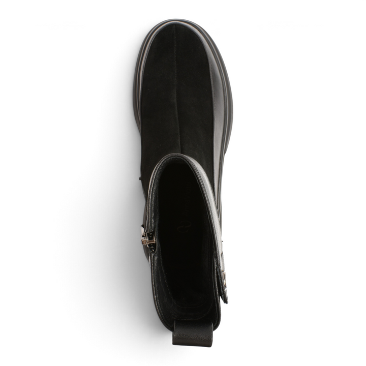 ada-shoes.ro Anna Viotti black suede and leather ankle boots with a thick track sole, top-down view