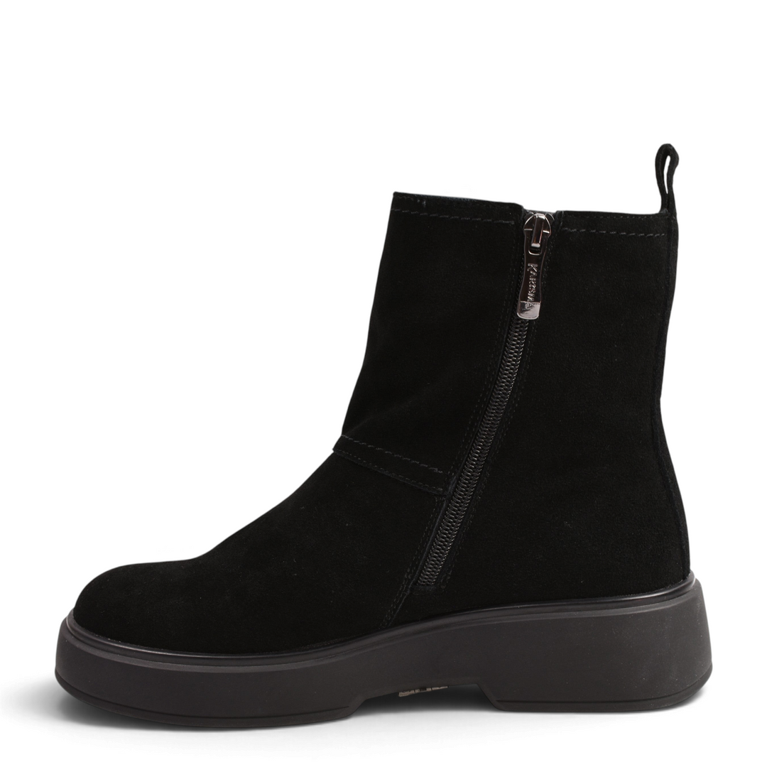 ada-shoes.ro Karisma black suede ankle boots with side zipper and thick platform sole for women