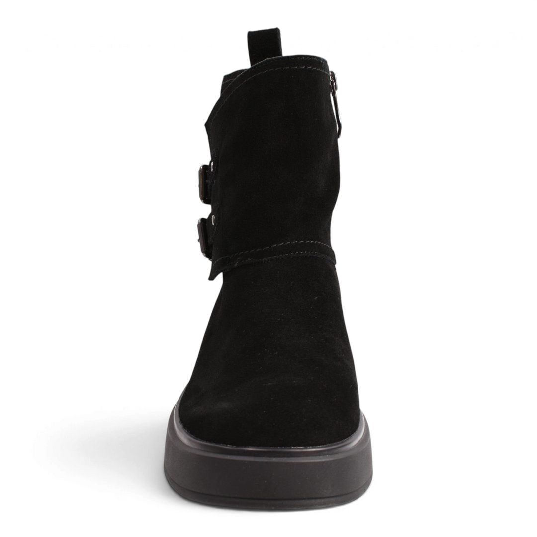 ada-shoes.ro black suede biker boots for women with silver buckles and thick sole