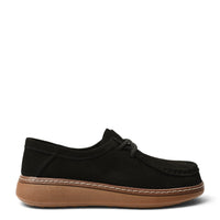 ada-shoes.ro black suede casual shoes with lace-up closure and flexible brown sole for women
