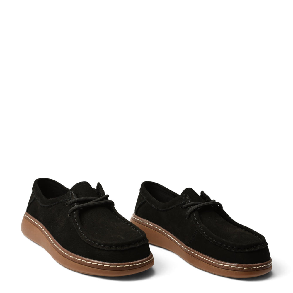 ada-shoes.ro black suede casual shoes with lace-up closure and flexible brown sole for women