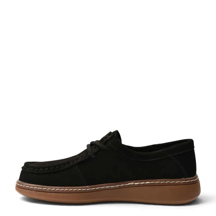 ada-shoes.ro black suede casual shoes with lace-up closure and flexible brown sole for women