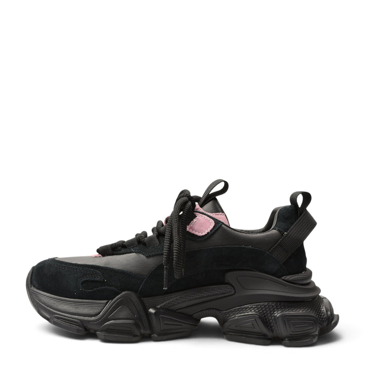 ada-shoes.ro Franco Gerardo black suede chunky sneakers with pink accents and lace-up closure