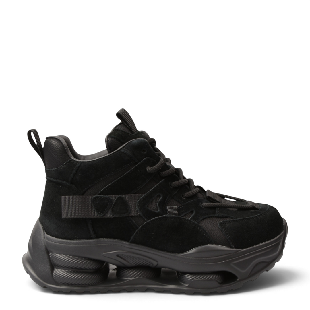 ada-shoes.ro Franco Gerardo black suede chunky sneakers with sculptural sole and lace-up closure for urban style