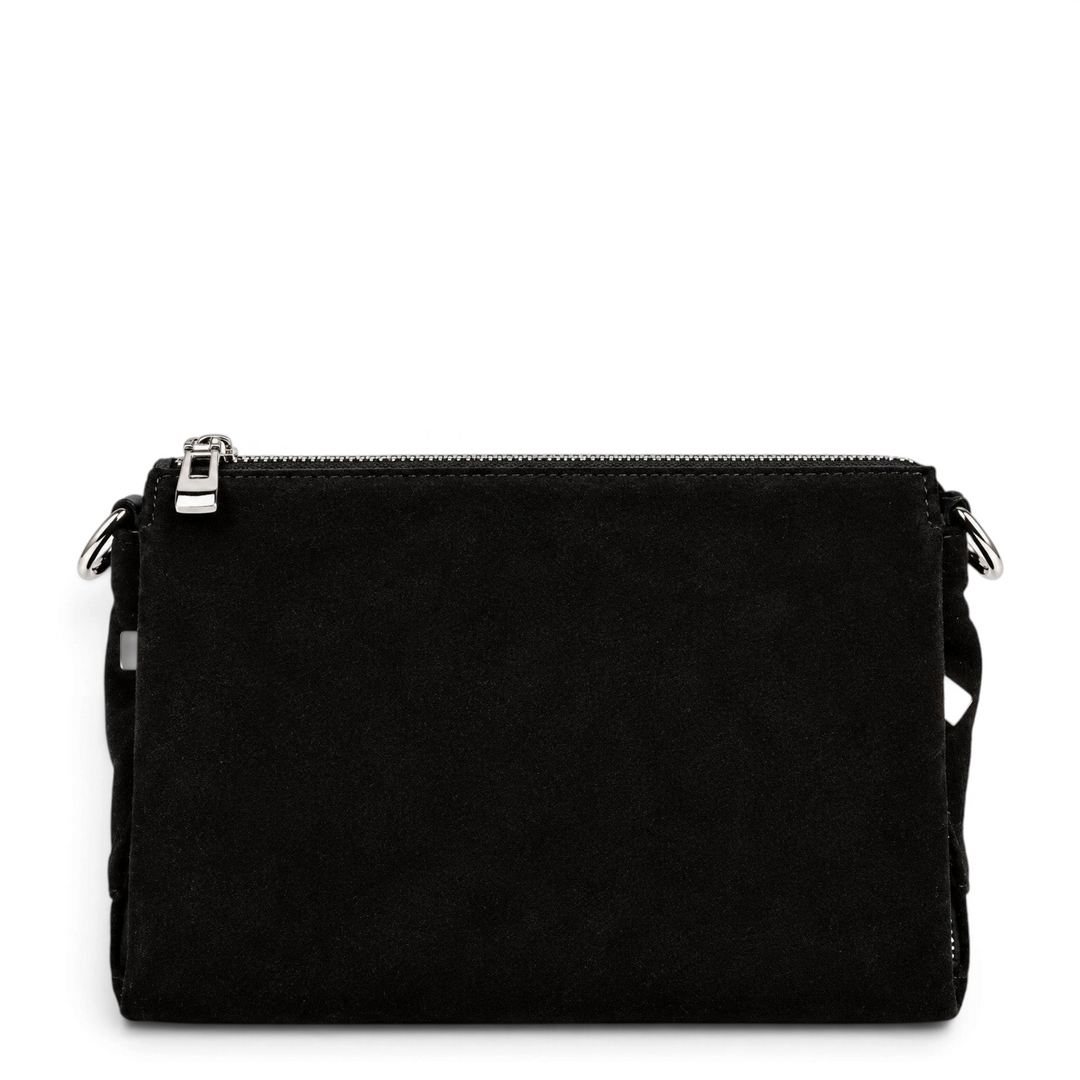 ada-shoes.ro black suede leather handbag with silver metal zippers and detachable shoulder strap