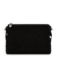ada-shoes.ro black suede leather handbag with silver metal zippers and detachable shoulder strap