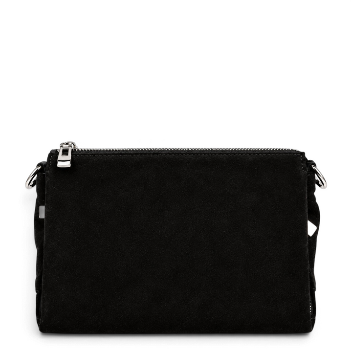 ada-shoes.ro black suede leather handbag with silver metal zippers and detachable shoulder strap