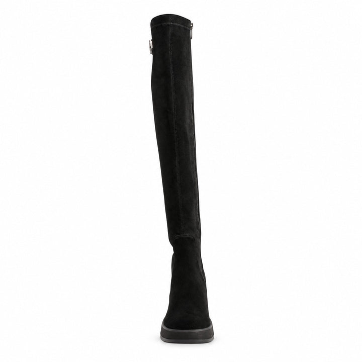 ada-shoes.ro black over-the-knee boots in suede and elastic textile with a block heel and platform sole
