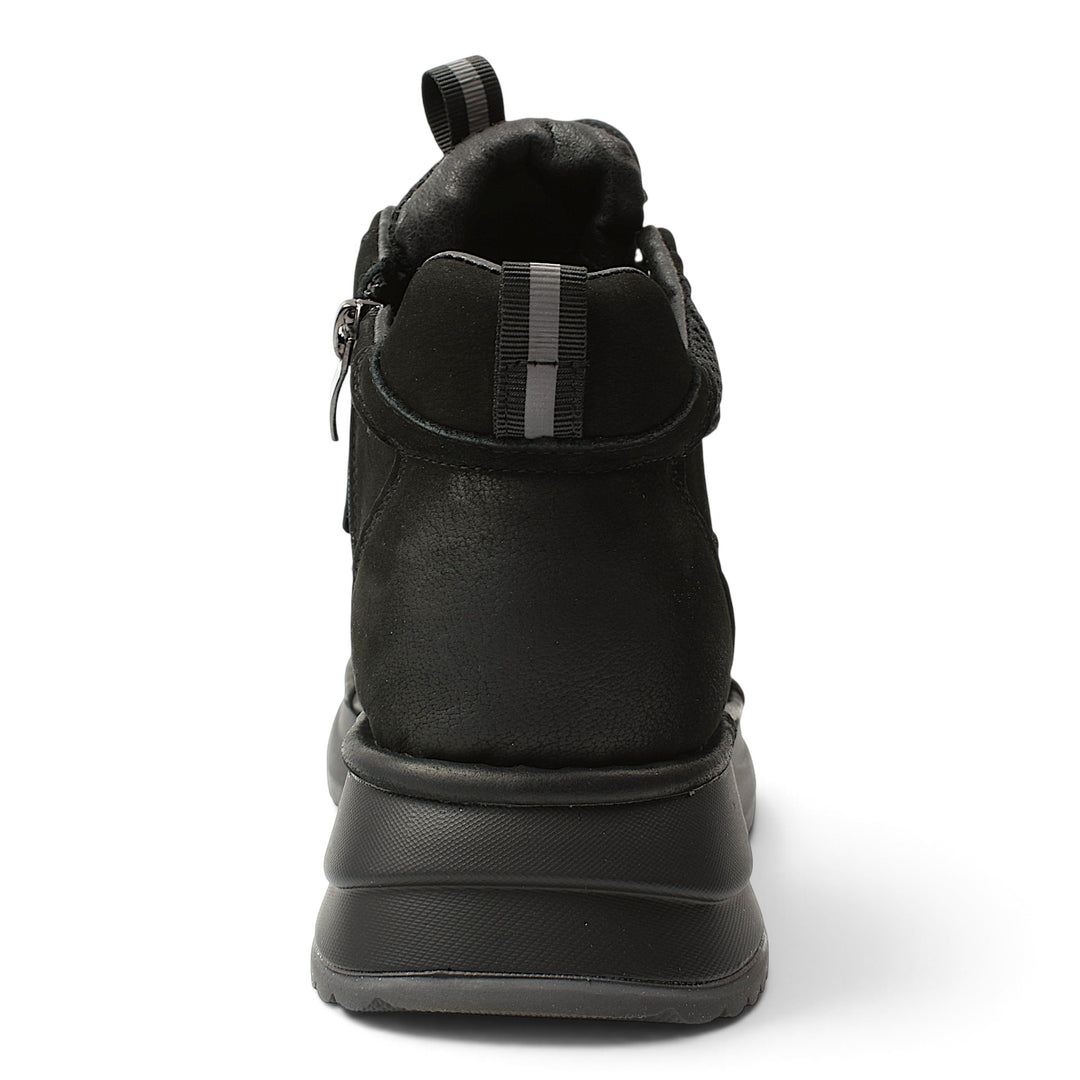 Back view of black suede Franco Gerardo casual boots with a thick platform sole and side zipper from ada-shoes.ro