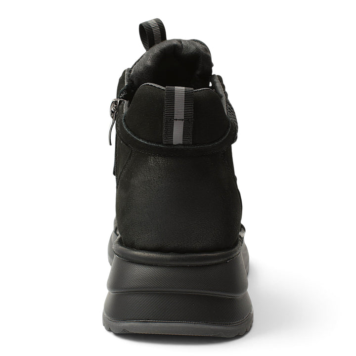 Back view of black suede Franco Gerardo casual boots with a thick platform sole and side zipper from ada-shoes.ro