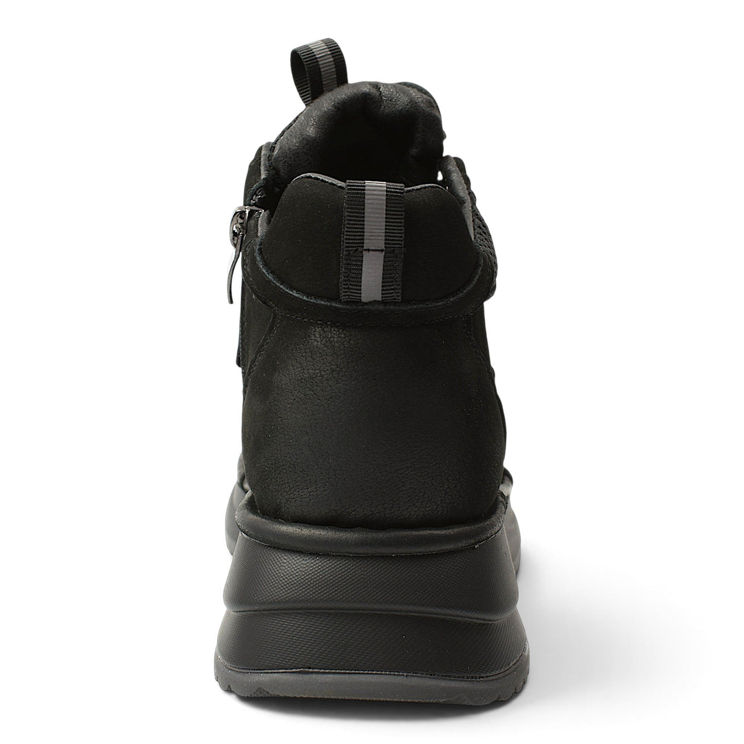 Back view of black suede Franco Gerardo casual boots with a thick platform sole and side zipper from ada-shoes.ro