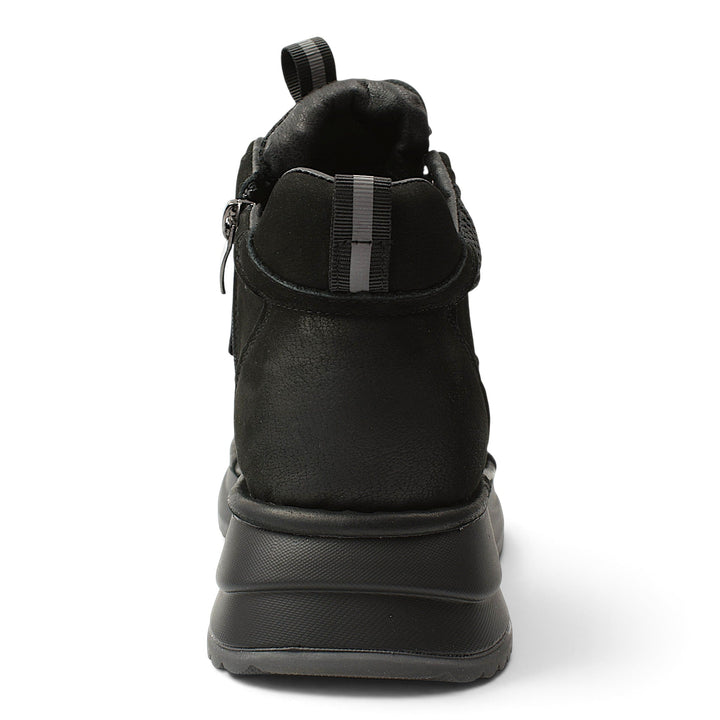 Back view of black suede Franco Gerardo casual boots with a thick platform sole and side zipper from ada-shoes.ro