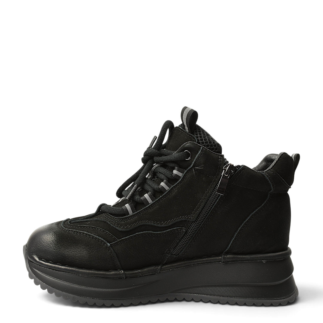 ada-shoes.ro Franco Gerardo black suede casual ankle boots with side zipper, laces, and 4.5 cm platform sole
