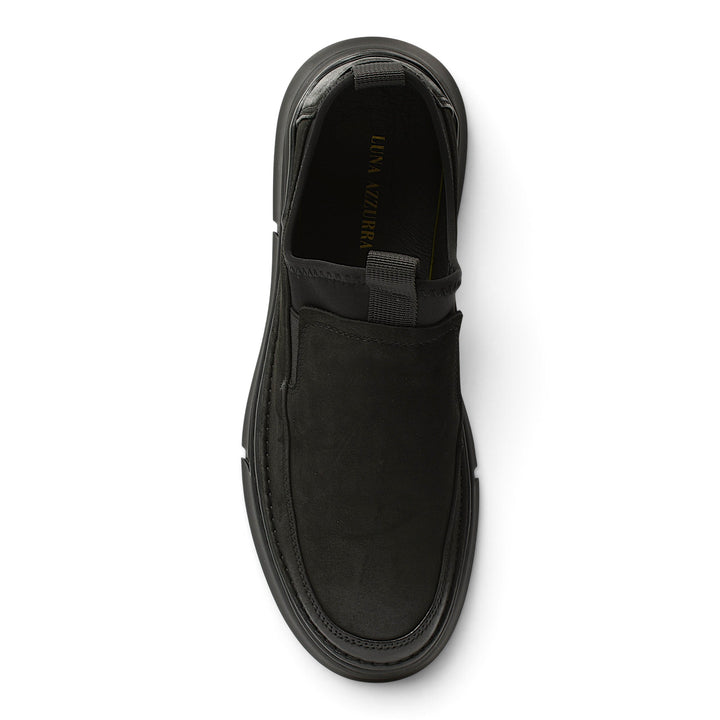 ada-shoes.ro Franco Gerardo black suede slip-on sneakers with elastic inserts and flexible sole, top view.
