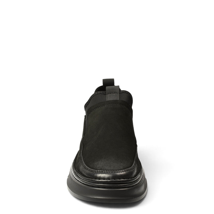 ada-shoes.ro Franco Gerardo black suede slip-on sneakers with elastic inserts and a flexible 3cm sole.