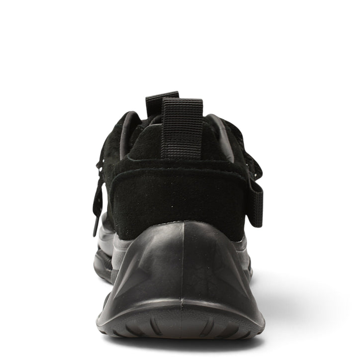 Back view of black suede Franco Gerardo sneakers with a thick, flexible platform sole from ada-shoes.ro
