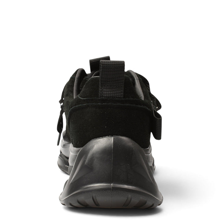 Back view of black suede Franco Gerardo sneakers with a thick, flexible platform sole from ada-shoes.ro