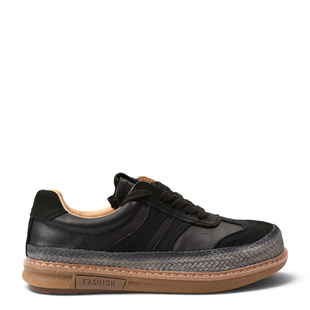ada-shoes.ro Franco Gerardo black suede sneakers with braided espadrille-style sole and lace-up closure