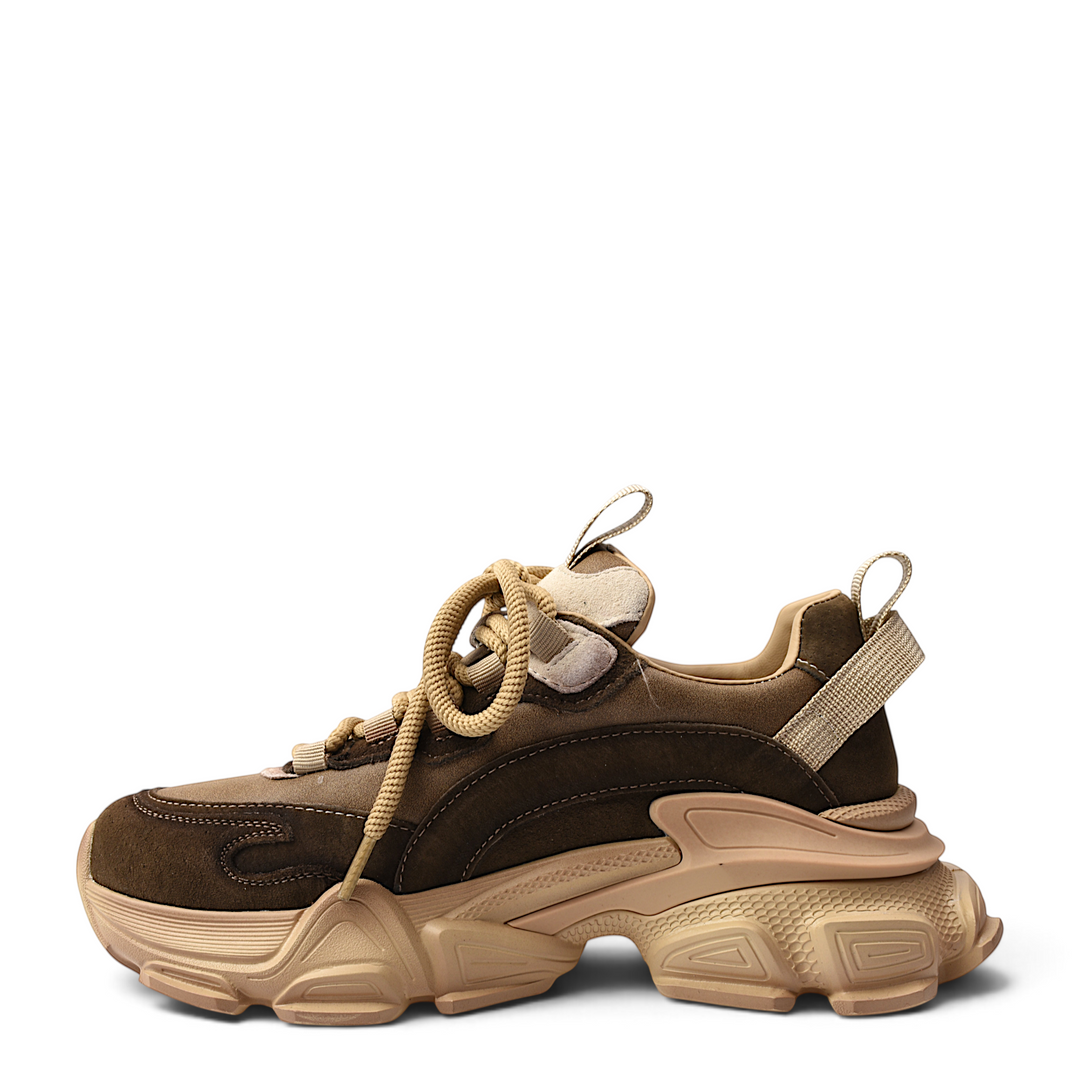 ada-shoes.ro Franco Gerardo brown and beige natural leather and suede chunky sneakers with lace-up closure