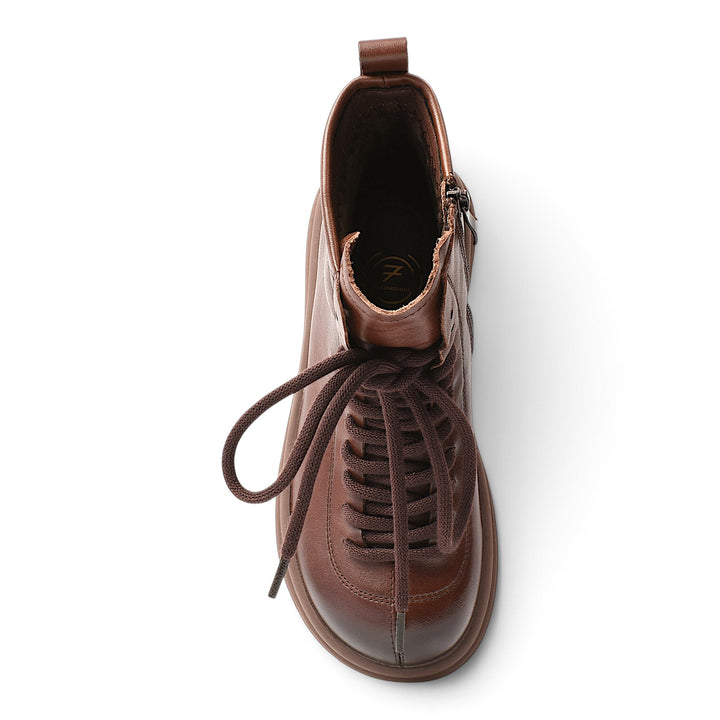 ada-shoes.ro Formazione brown leather casual ankle boots with lace-up closure and side zipper, top view.