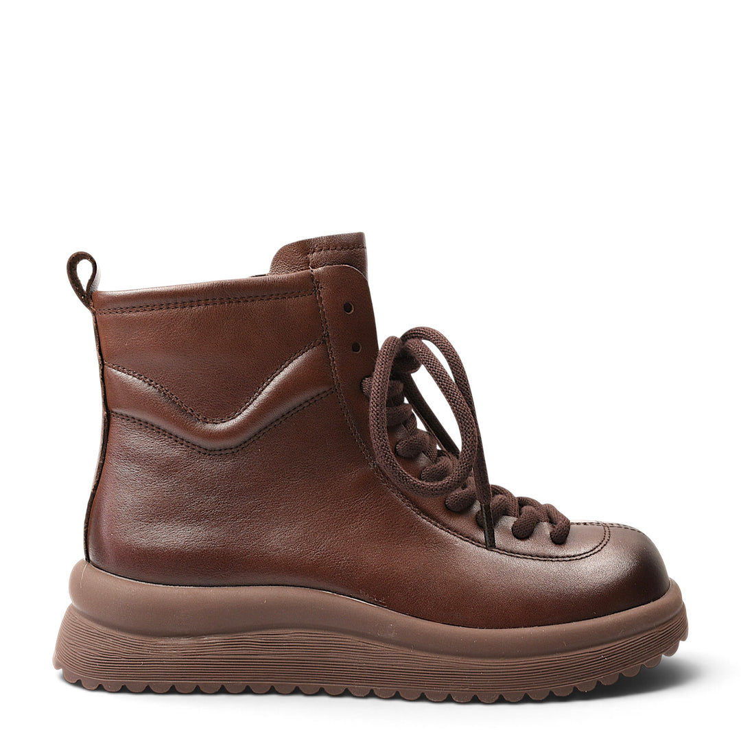 ada-shoes.ro Formazione brown leather casual ankle boots with lace-up closure and thick flexible sole