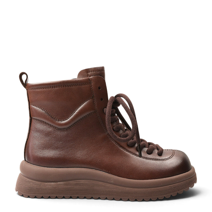 ada-shoes.ro Formazione brown leather casual ankle boots with lace-up closure and thick flexible sole