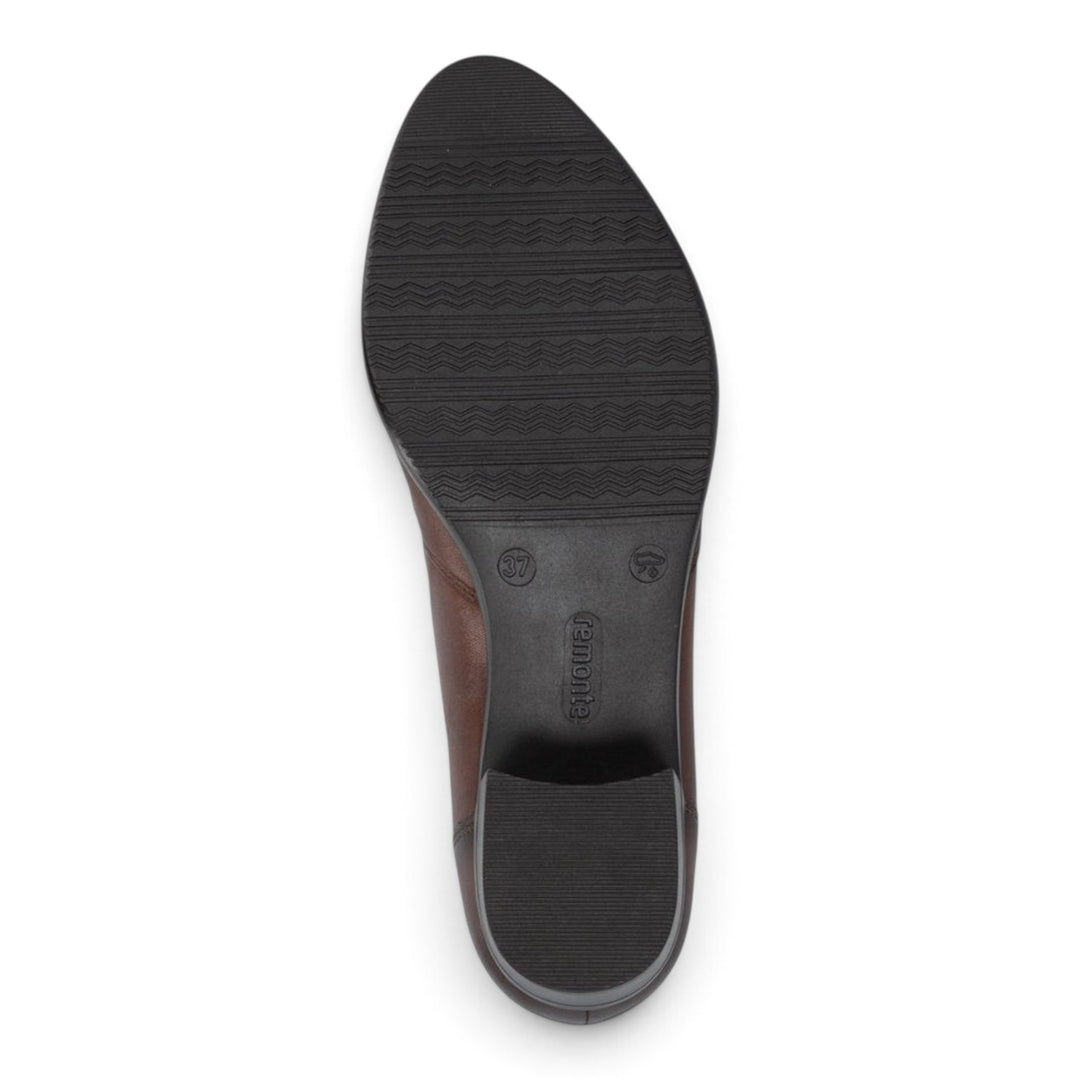 ada-shoes.ro Remonte brown leather ankle boot sole with block heel and textured grip pattern
