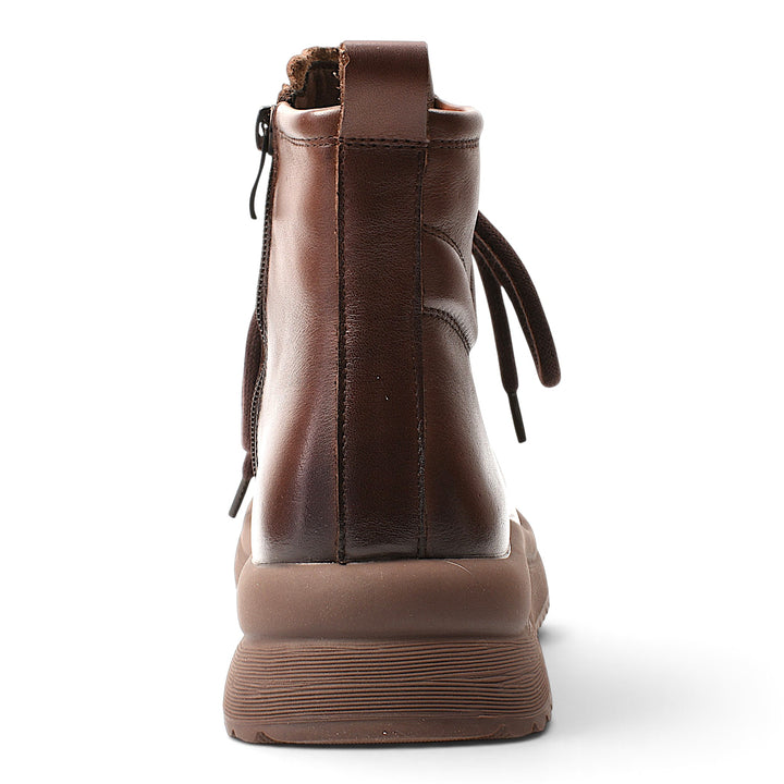 ada-shoes.ro Formazione brown leather casual boots featuring a side zipper and thick flexible sole, rear view