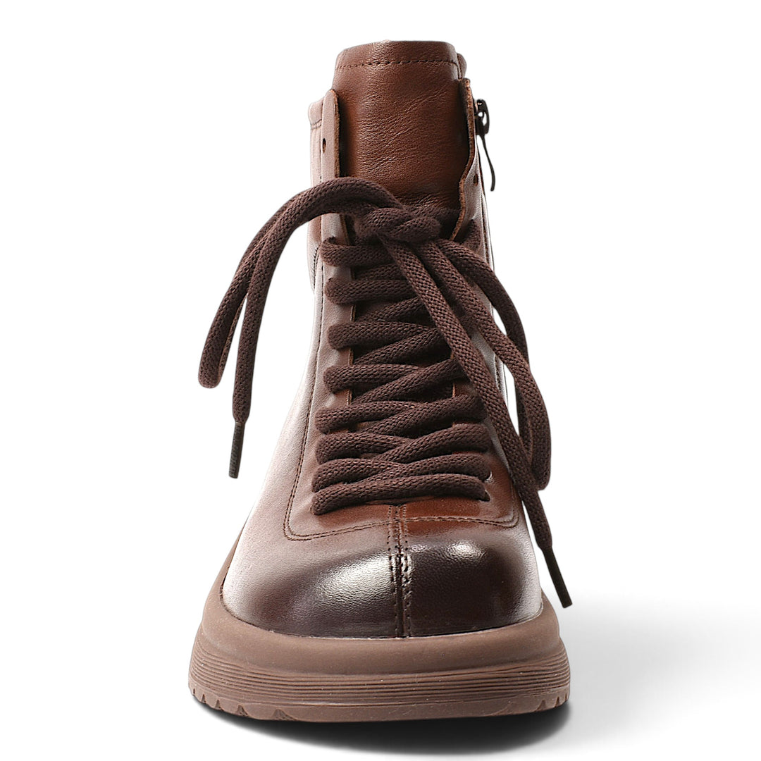 ada-shoes.ro Formazione brown leather casual boots with lace-up front, side zipper, and flexible sole