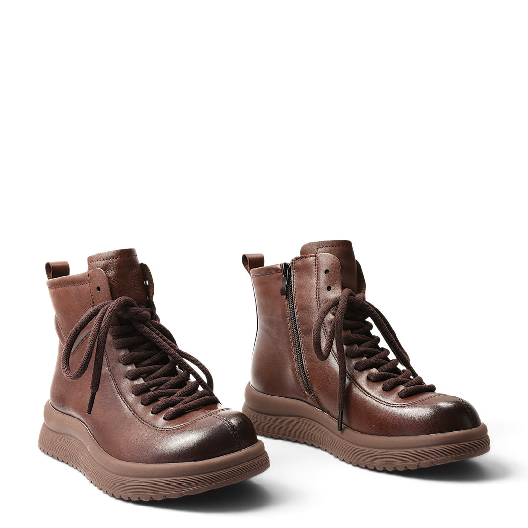 ada-shoes.ro brown leather casual ankle boots with laces and side zipper for a comfortable and stylish winter look