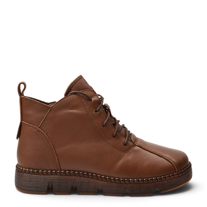 ada-shoes.ro brown leather casual ankle boots with laces and a flexible sole for women