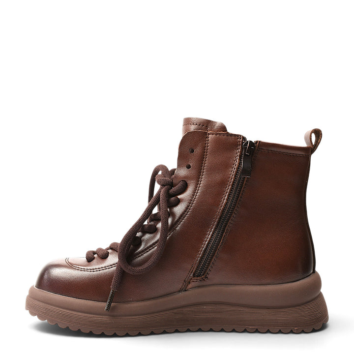 ada-shoes.ro Formazione brown leather casual ankle boots with side zipper and lace-up closure