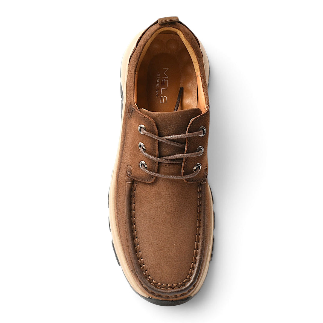 ada-shoes.ro Mels brown leather casual shoes with lace-up closure and thick beige sole, top view