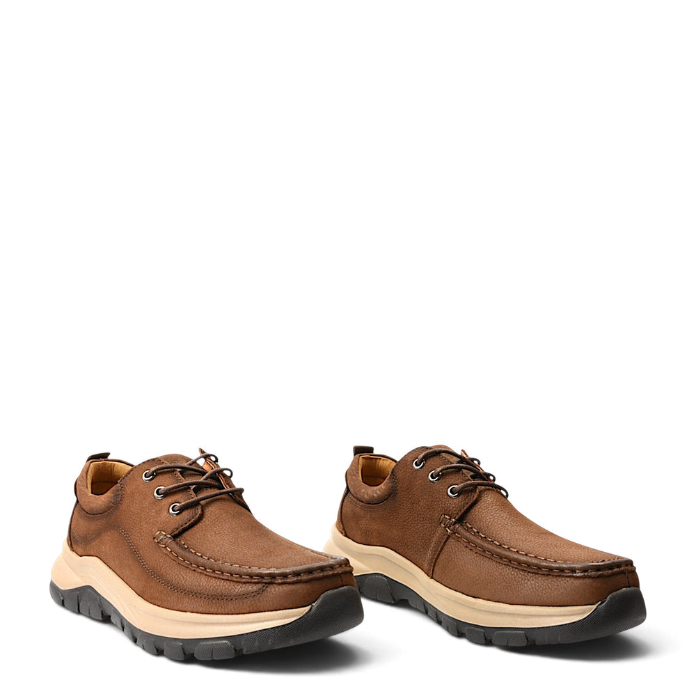 ada-shoes.ro Mels brown leather casual shoes with thick beige and black rubber soles and lace-up closure