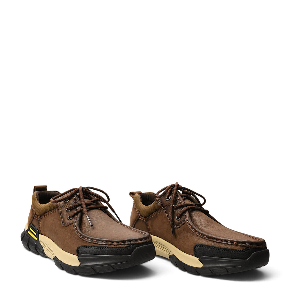 ada-shoes.ro brown leather casual sneakers with lace-up closure and flexible two-tone rubber sole
