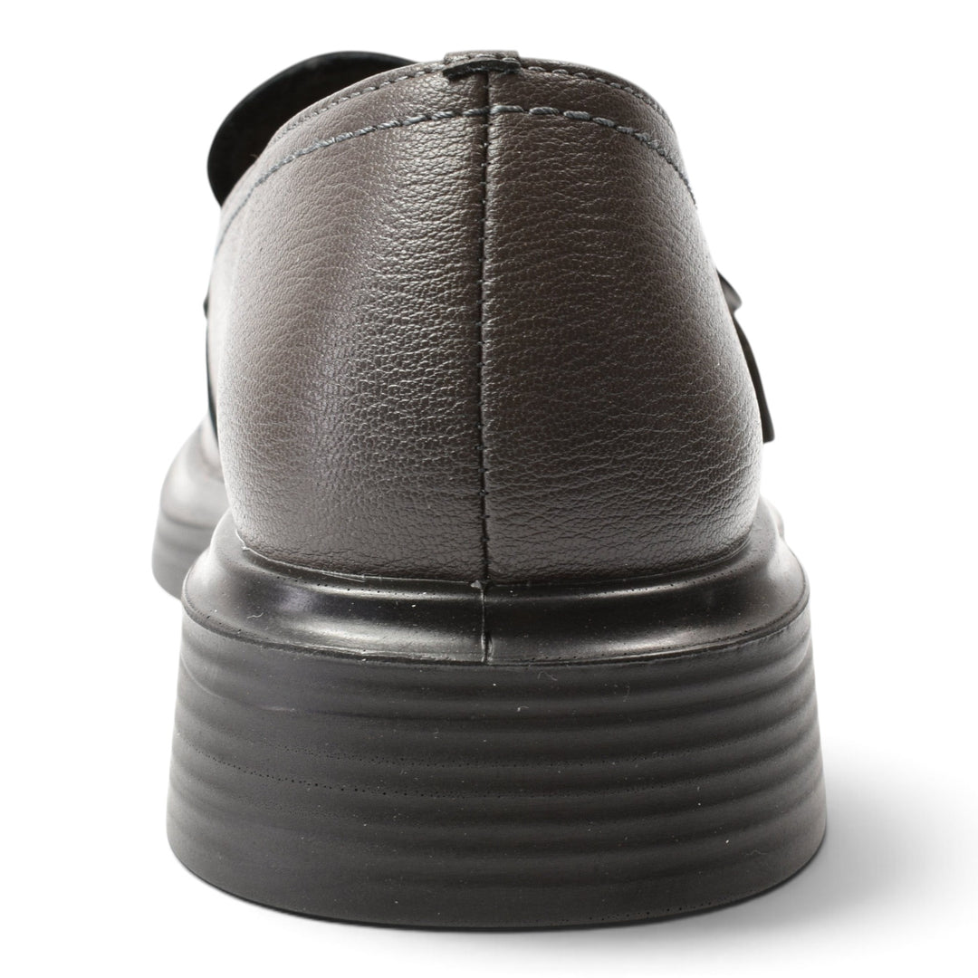 Back view of Anna Viotti dark brown leather casual loafers with a thick ribbed sole from ada-shoes.ro