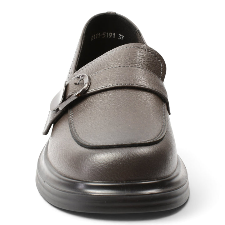 ada-shoes.ro Anna Viotti casual brown leather loafers with a side buckle detail and thick sole