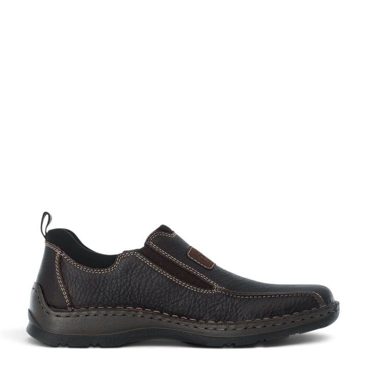 ada-shoes.ro brown leather Rieker Antistress casual slip-on shoes with elastic side panels and wide fit design.