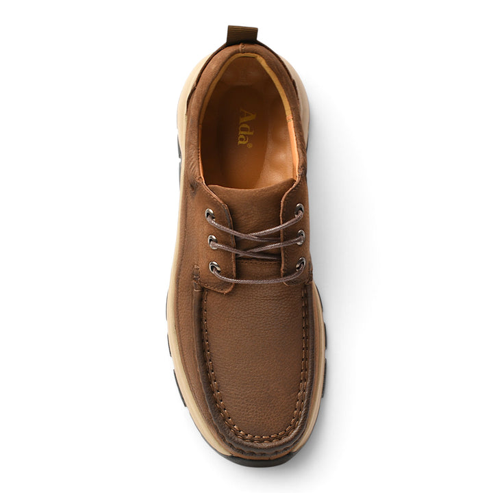 ada-shoes.ro brown leather casual sneakers with lace-up closure and flexible sole for men