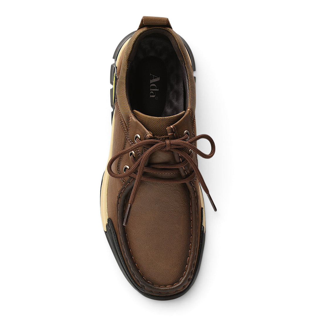 ada-shoes.ro brown leather casual sneakers with lace-up closure and flexible sole for men