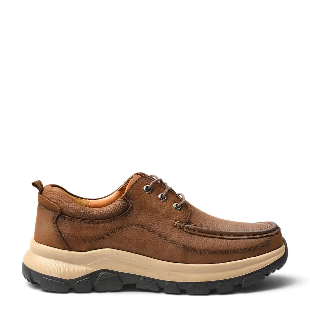 ada-shoes.ro brown leather casual sneakers with a thick beige flexible sole and lace-up closure for men
