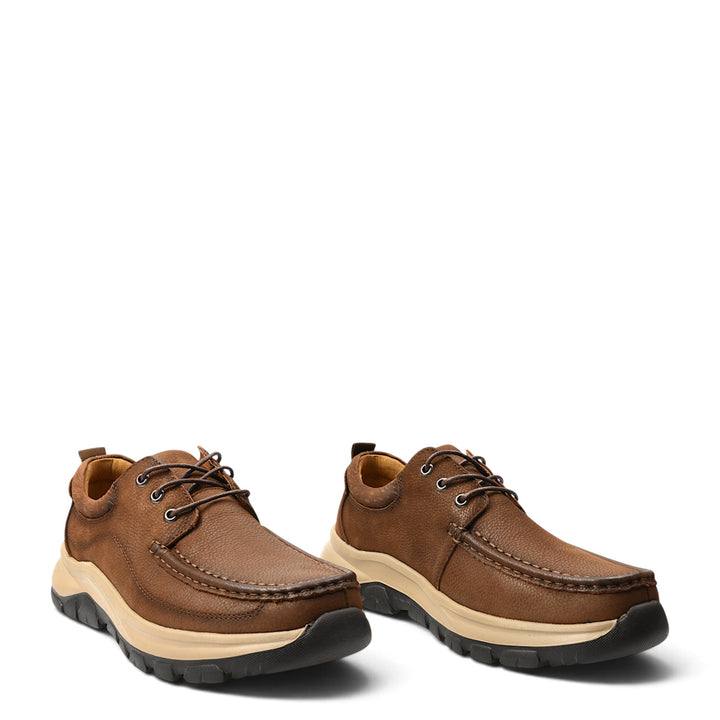 ada-shoes.ro brown leather casual sneakers with lace-up closure and flexible 4cm sole for men