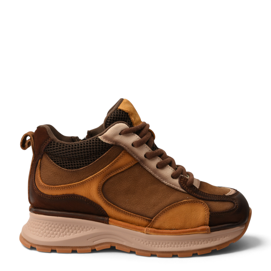 ada-shoes.ro brown nubuck leather sport-casual ankle boots with orange and beige accents and a thick rubber sole