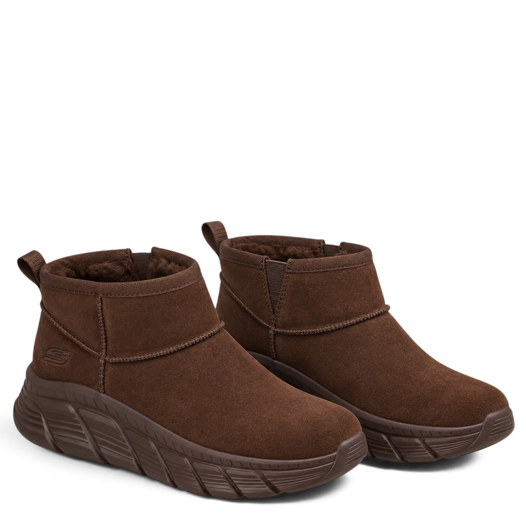 ada-shoes.ro Skechers brown suede slip-on ankle boots with faux fur lining and Glide-Step cushioned sole.