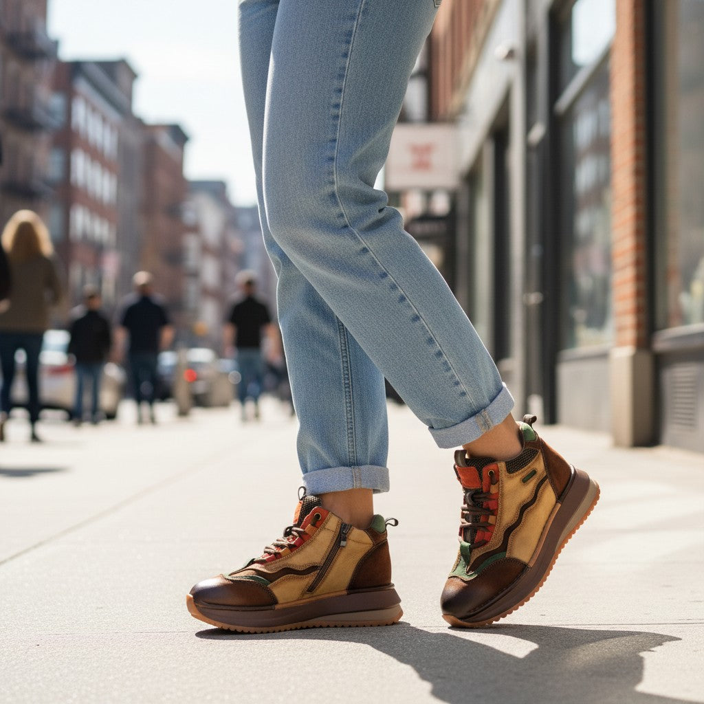 ada-shoes.ro Franco Gerardo brown suede casual boots with lace-up and zipper closure worn with light blue jeans