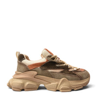 ada-shoes.ro brown suede sneakers with a chunky platform sole, lace-up closure, and layered leather design.