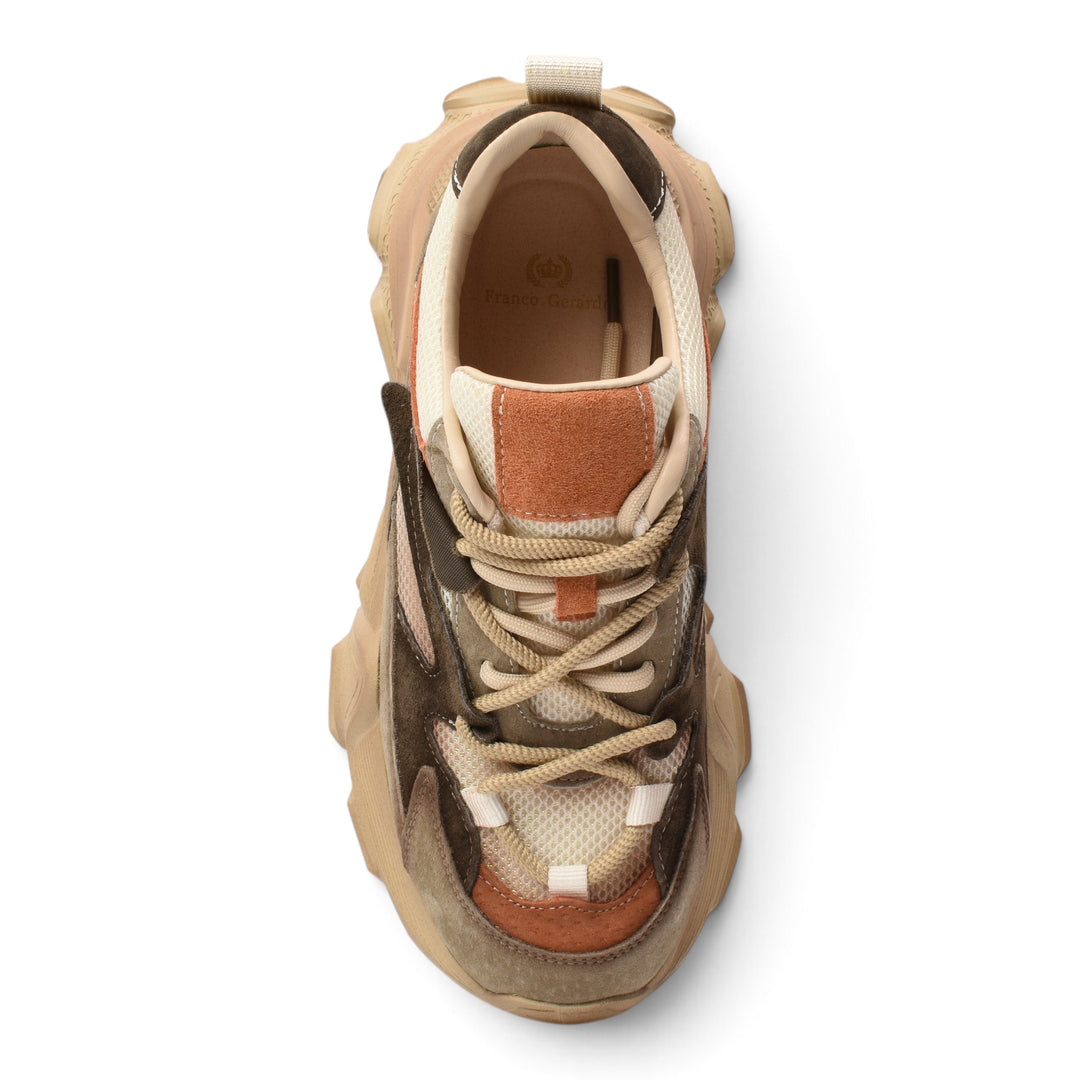 ada-shoes.ro brown suede sneakers with a chunky 5cm sole, lace-up closure, and mesh details for a modern look.