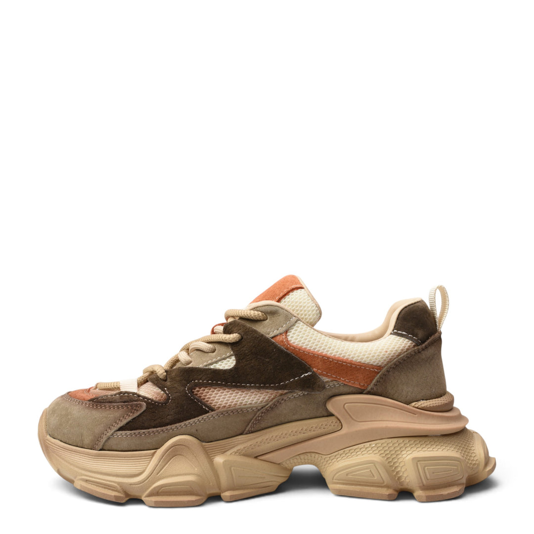 ada-shoes.ro brown suede sneakers with a chunky platform sole, mesh detailing, and lace-up closure.