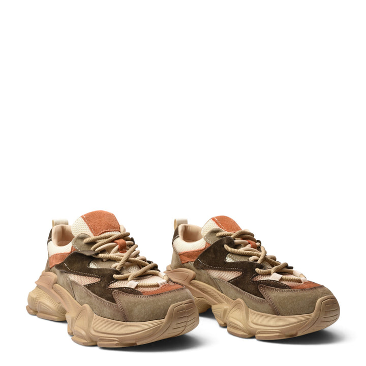 ada-shoes.ro brown suede sneakers with a chunky platform sole, lace-up closure, and layered leather design.